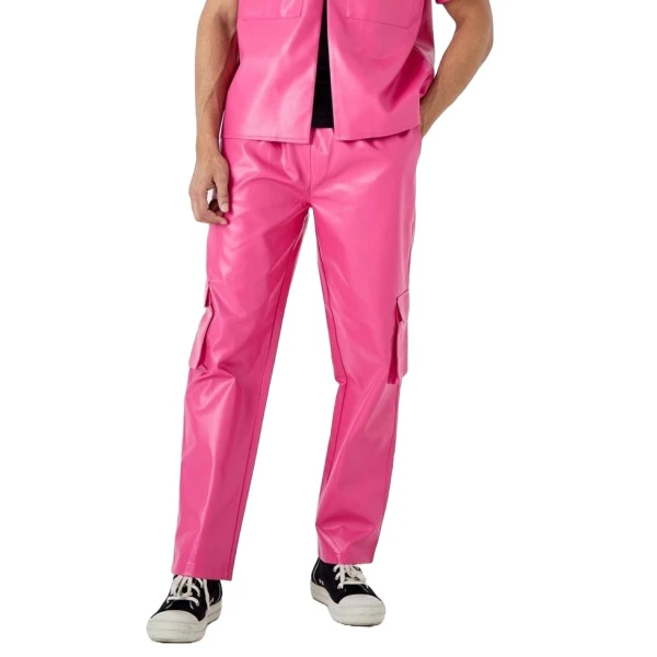 Pink Leather Cargo Trouser