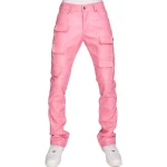 Pink Leather Stacked Cargo Pants