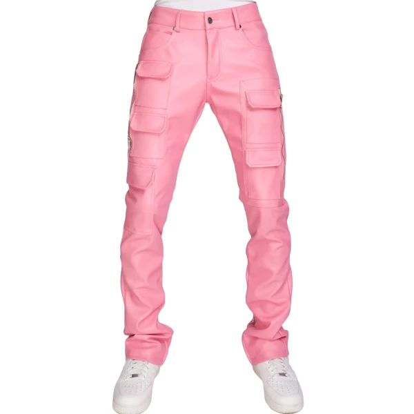 Pink Leather Stacked Cargo Pants