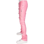 Pink Leather Stacked Cargo Pants