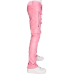 Pink Leather Stacked Cargo Pants
