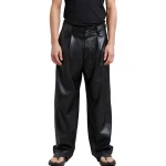 Pleated Black Leather Trousers