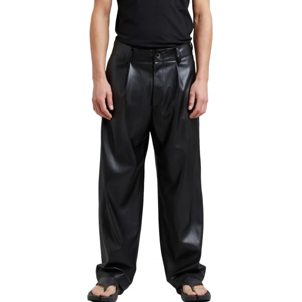 Pleated Black Leather Trousers