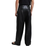 Pleated Black Leather Trousers