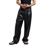 Pleated Black Leather Trousers