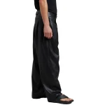 Pleated Black Leather Trousers