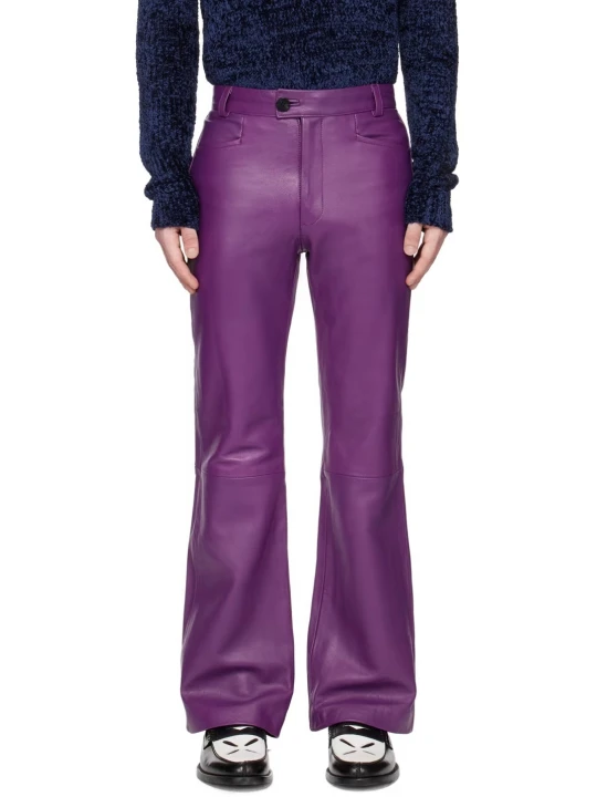 Purple Flared Leather Trousers