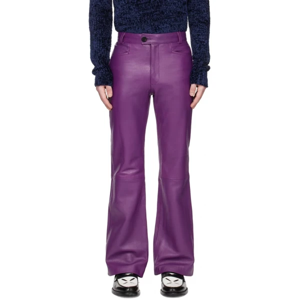 Purple Flared Leather Trousers