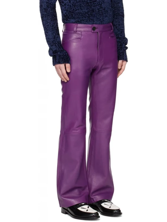 Purple Flared Leather Trousers