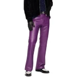 Purple Flared Leather Trousers