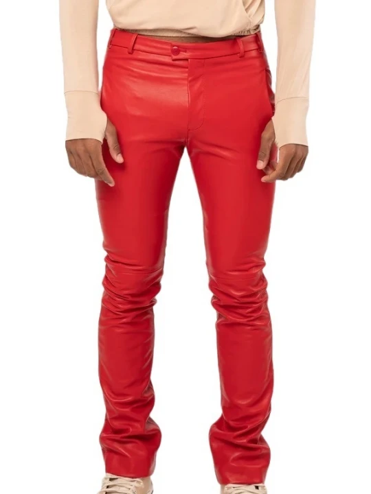 Red Fitted Leather Pants