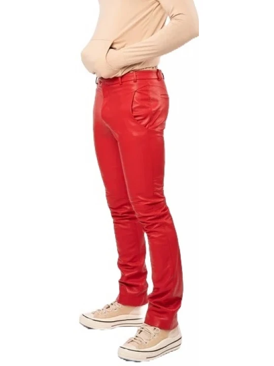 Red Fitted Leather Pants