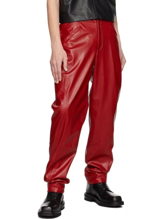 Red Four Pocket Leather Trousers