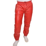 Red Leather Elasticized Waistband Trousers