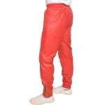 Red Leather Elasticized Waistband Trousers