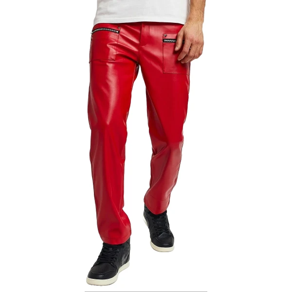 Red Leather Zip Pocket Pants