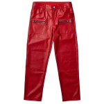 Red Leather Zip Pocket Pants