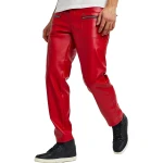 Red Leather Zip Pocket Pants