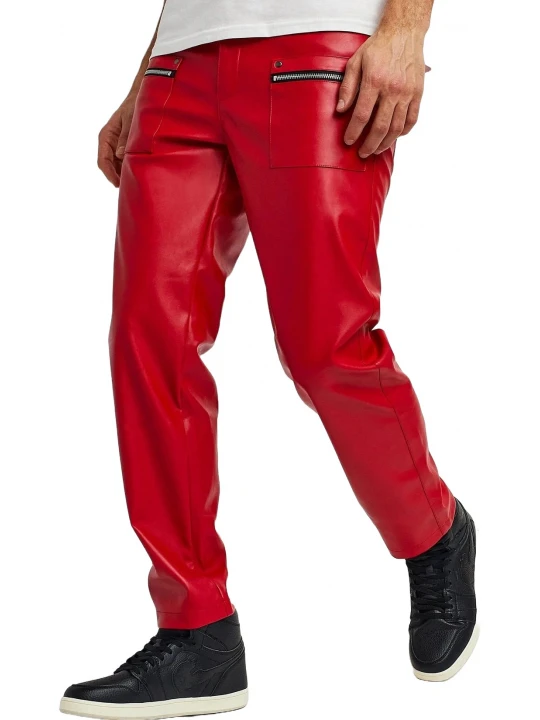 Red Leather Zip Pocket Pants