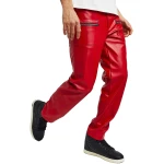 Red Leather Zip Pocket Pants