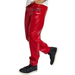 Red Leather Zip Pocket Pants