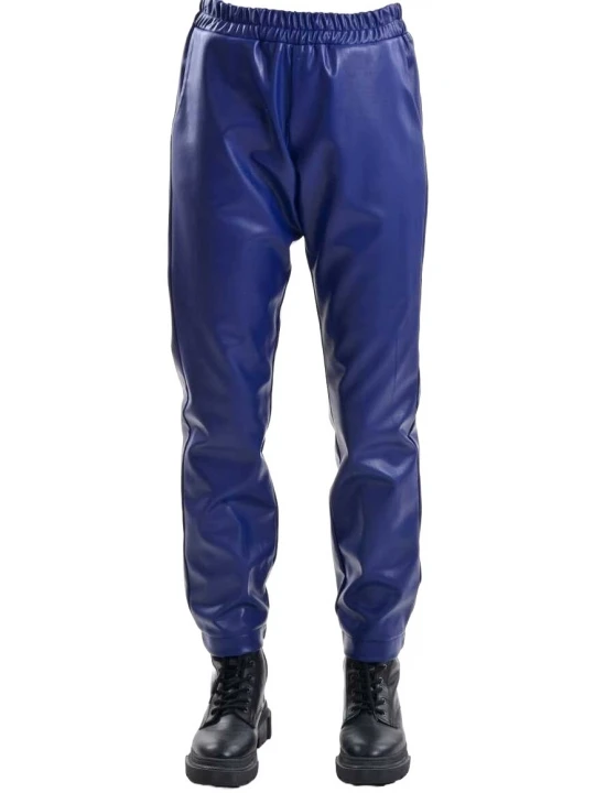 Relaxed Fit Blue Leather Trousers