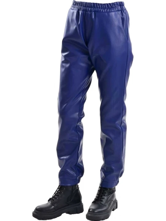 Relaxed Fit Blue Leather Trousers