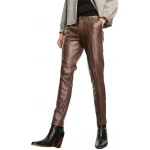 Seam Detail Brown Leather Pants
