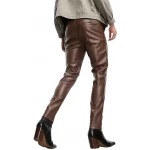Seam Detail Brown Leather Pants
