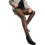 Seam Detail Brown Leather Pants