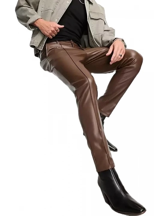 Seam Detail Brown Leather Pants