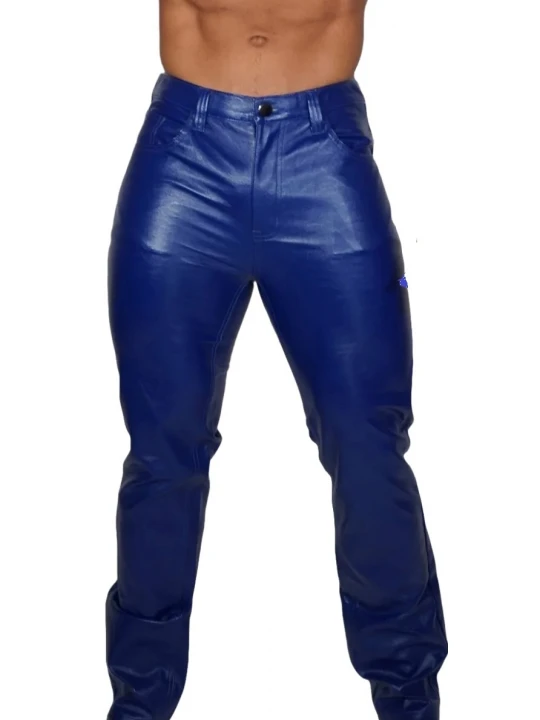 Skinny Blue Leather Trouser