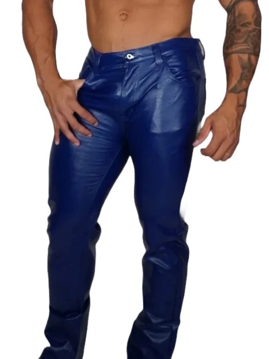 Skinny Blue Leather Trouser