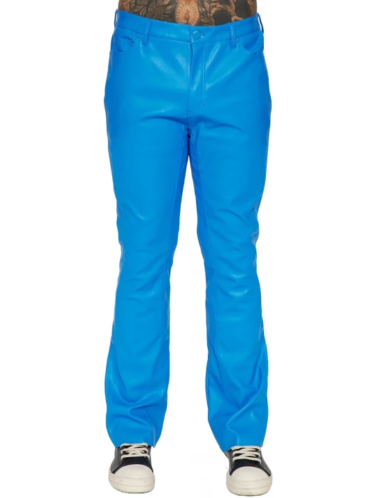 Skinny Fit Blue Leather Trouser