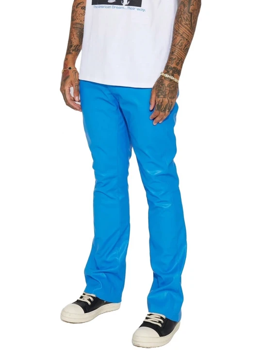 Skinny Fit Blue Leather Trouser