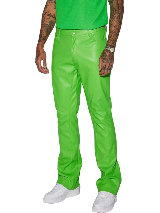Skinny Fit Green Leather Trouser