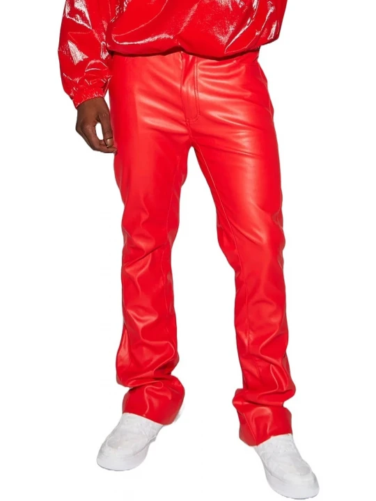 Skinny Fit Red Leather Trouser