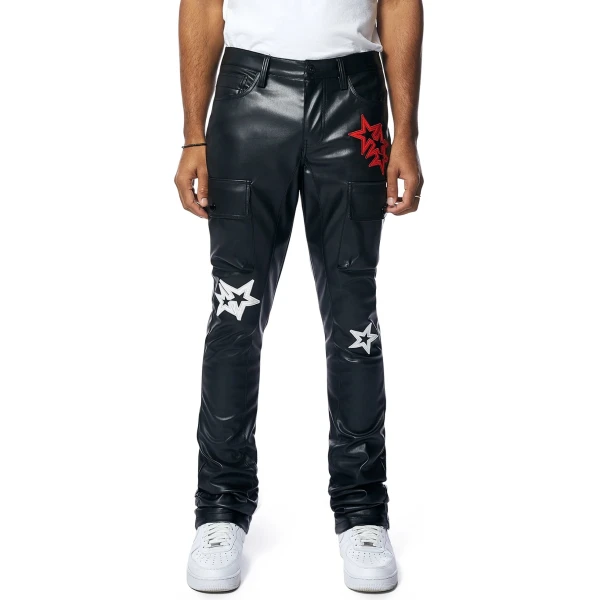 Star Patched Black Leather Pants
