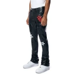 Star Patched Black Leather Pants