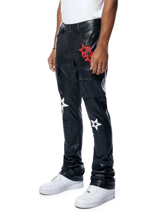 Star Patched Black Leather Pants