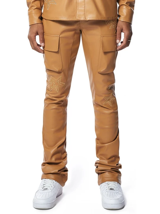 Star Patched Tan Leather Pants