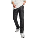 Straight Black Leather Cargo Pants