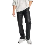 Straight Black Leather Cargo Pants