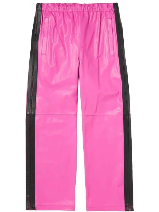 Striped Pink Leather Track Pants