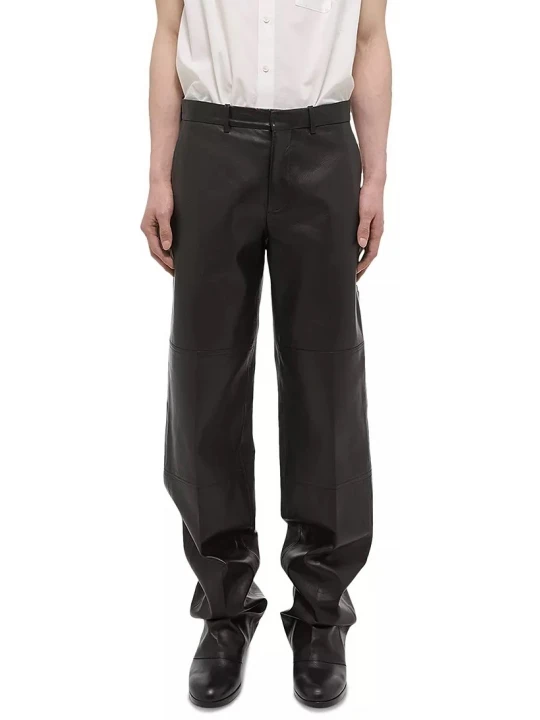 Thigh Welt Pocket Leather Black Pants