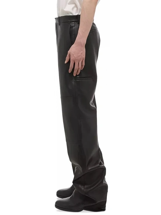 Thigh Welt Pocket Leather Black Pants
