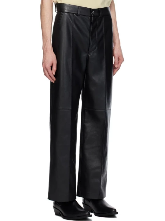Wide Leg Black Leather Trousers