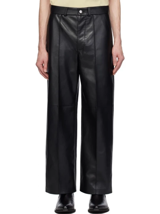 Wide Leg Black Leather Trousers