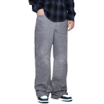 Wide Leg Grey Suede Leather Pants