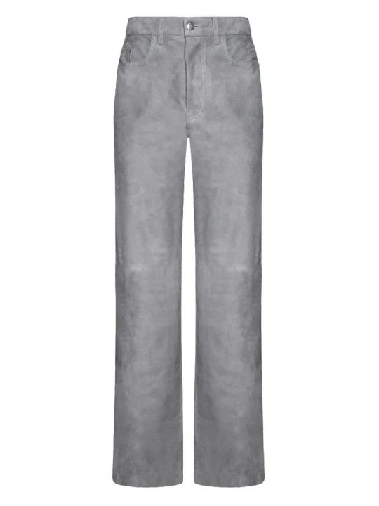 Wide Leg Grey Suede Leather Pants